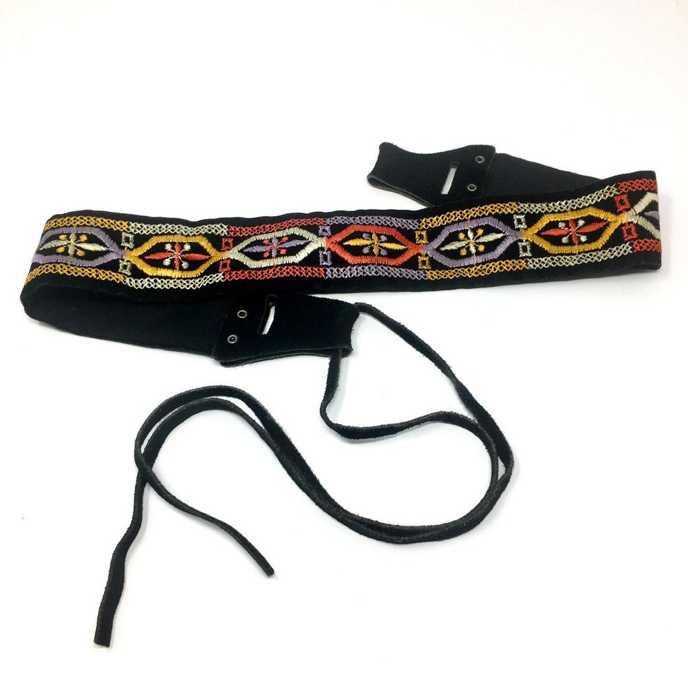 Geometric Embroidered Diamond Stitched Velvet and Suede Belt